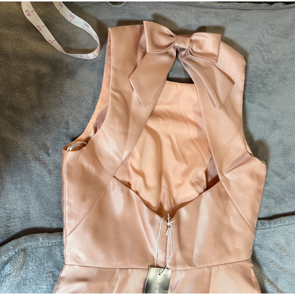 NWT‎ Alfred Sung JEWEL NECK BOWED OPEN-BACK TRUMPET DRESS FRONT SLIT Pink 2R - Picture 10 of 11